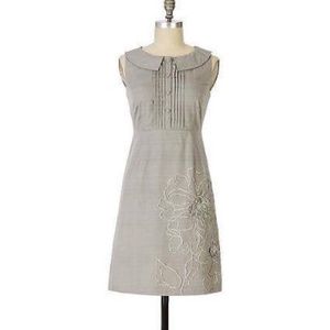 Anthropologie Gray Pleated Sheath Dress